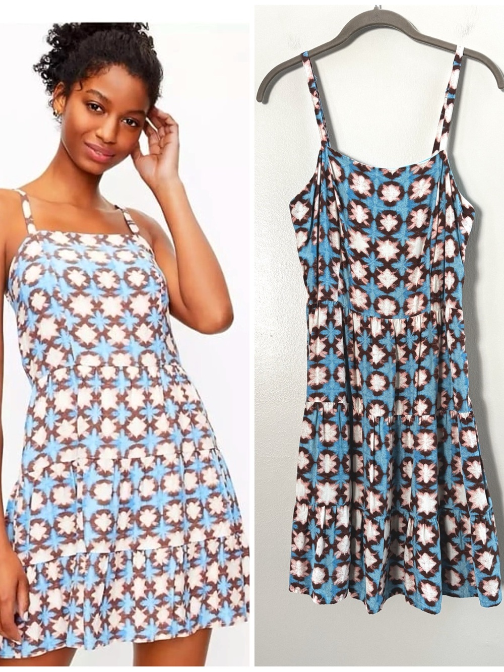 Loft Blue Brown Cream Print Summer Babydoll Dress Size 4